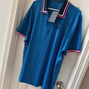 G/FORE Men’s Blue Striped Polo Shirt with Pink Trim XXL